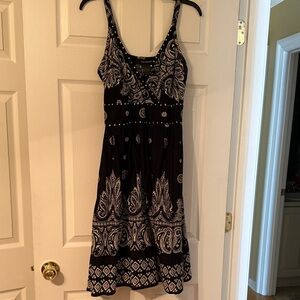 Ashley Stewart Black and White Paisley Midi Dress